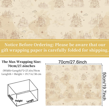 Keluna Magic Theme Wrapping Paper - 12 Sheets Wizard Castle Wrapping Paper for Birthday Baby Shower