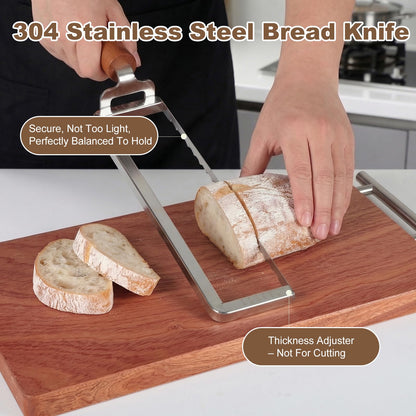 DIAFA Sourdough Bread Slicer for Homemade Bread, Stainless Steel Serrated Bread Knife with Wooden Handle and 6 Precise Scale Markings, Manual Bread Slicer Cutter, Bread Bow Knife