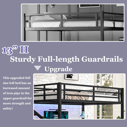 Bellemave Queen Loft Bed with Desk & Wardrobe, Heavy Duty Metal Loft Beds Frame with Storage Stairs, LED Loft Bed Queen Size with Charging Station & Safety Guardrails, No Box Spring Needed, Black