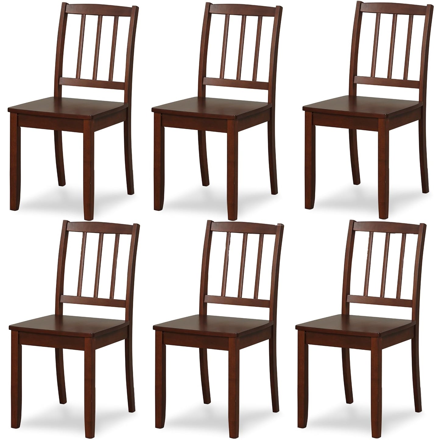 NAFORT Wooden Dining Chairs Set of 6, Slat High Back Solid Rubber Wood Chair, Vintage Dining Room Chairs with Max Load of 400 Lbs for Kitchen Table, Dining Room, Cafe, Restaurant
