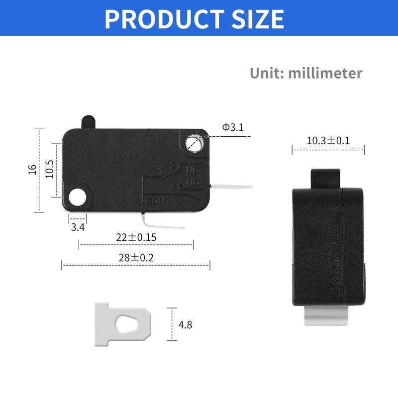2 Packs Micro Switch KW7-0, Fit for Air Fryer XL Power XL Vortex Air Fryer, Normally Open 3 Pins 1NO 1NC Microswitches for Microwave Oven Welding Gun Induction Cooker, 16A 125V/250V