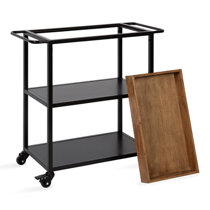 Kate and Laurel Giles Modern Bar Cart; 28 x 13 x 30; Rustic Brown and Black; Decorative Farmhouse Two-Tier Bar Carts with Locking Wheels for Serving; Storage; and Display