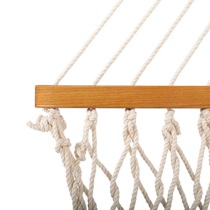 Original Pawleys Island Large Oatmeal DuraCord Rope Hammock – 13 ft. x 55 in., 2-Person, 450 lb Capacity, Oak Spreader Bar, Zinc-Plated Hardware, Handcrafted in the USA