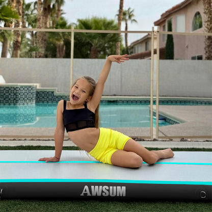 AWSUM 13ft x 3.3ft x 8inches Inflatable Gymnastics Training Mat Air Tumbling Mat Tumble Tracks with Electric Air Pump for Water/Gym/Yoga