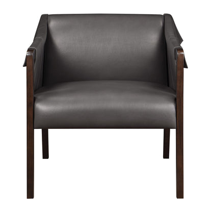 OSP Home Furnishings Parkfield Faux Leather Accent Chair with Sling Buckle Design and Solid Wood Frame, Pewter