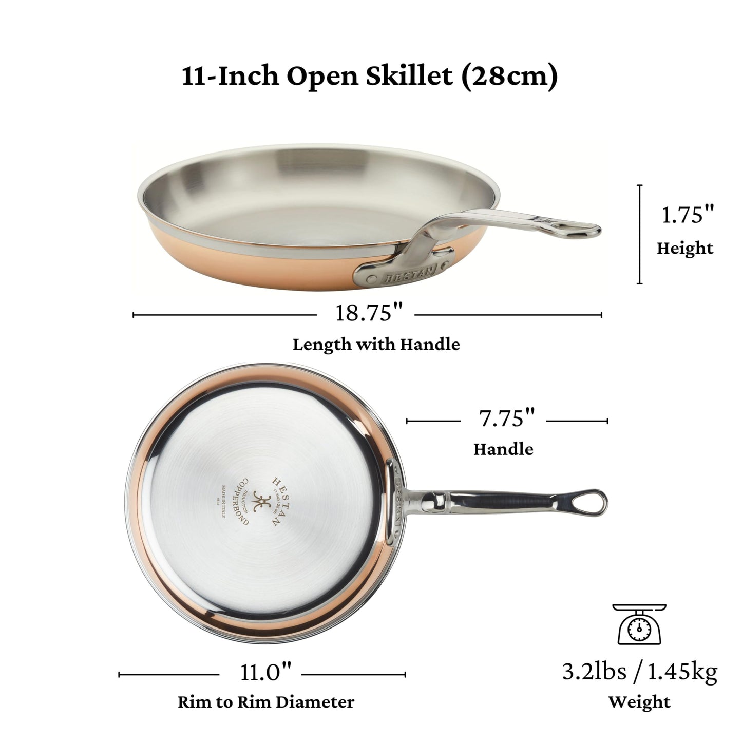 Hestan - CopperBond Collection - 100% Pure Copper Frying Pan, Induction Cooktop Compatible, 11-Inch