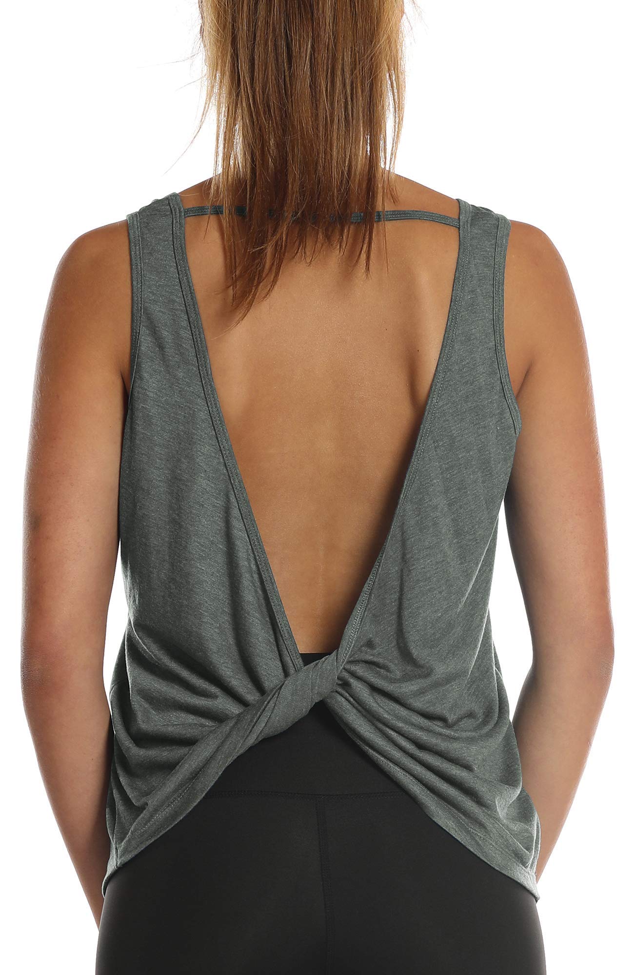 icyzone Workout Tank Tops for Women - Open Back Strappy Athletic Tanks, Yoga Tops, Gym Shirts (M, Charcoal)