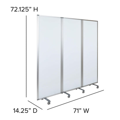 Flash Furniture Raisley 3-Section Mobile Magnetic Whiteboard Partition for Classrooms or Offices, Rolling Dry Erase Board Room Divider, 72"H x 24"W