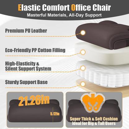 Ergonomic Leather Office Chair with Adjustable Lumbar Support, Flip-Up Armrests Desk Computer Chair, Swivel PC Chair with Rocking Function