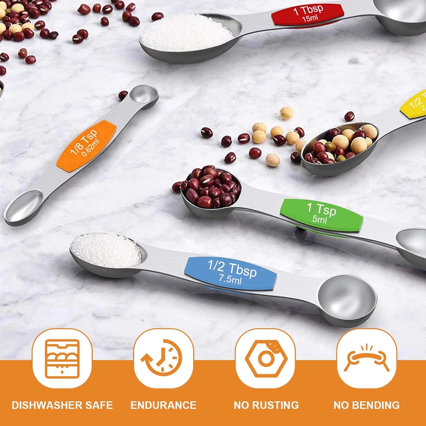 Magnetic Measuring Spoons Set, Wildone Stainless Steel Double Sided Measuring Spoons Set of 7 for Dry and Liquid