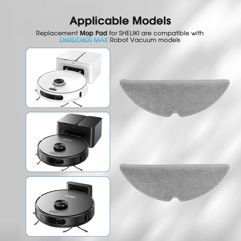 SHELIKI Compatible with D60S, D60S MAX, LiDAR Navigation Smart Vacuuming and Mopping Robot, Replacement Accessories Mop Pad (2 Packs)