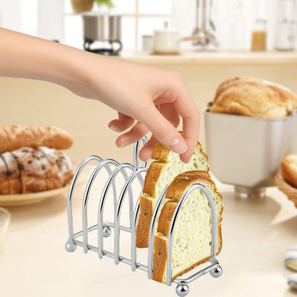 Tomotato Toast Rack Holder, 6 Slice Stainless Steel Bread Holder with Ergonomic Loop Handle and Ball Feet, Vintage Breakfast Carry Stand for Kitchen, Breakfast, Bakery Buffet Restaurant Serving