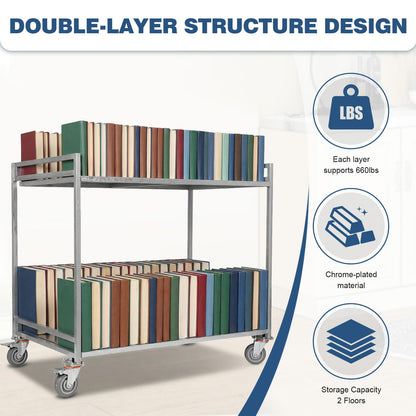 Generic 2-Shelf Utility/Service Cart Metal Storage Carts with Wheels 660lbs Capacity with Handle for Warehouse/Garage/Cleaning/Manufacturing