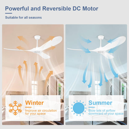 YOZZAN Solid Wood Ceiling Fans no Light,60'' White Ceiling Fan with Remote Control,DC Motor with Large Airflow,Indoor and Outdoor Ceiling Fan for Living Room,Bedroom,Patios
