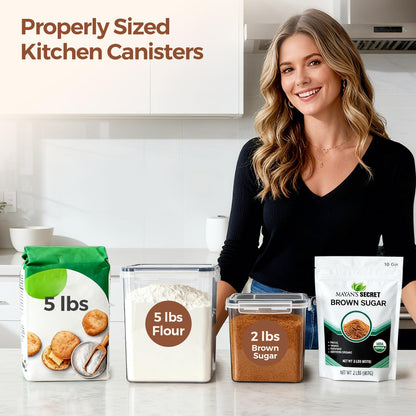 ComSaf Flour Sugar Storage Containers Set of 3 (5.2L/5.5Qt) (2.5L/2.6Qt*2), Large Airtight Food Storage Containers with Lids, Plastic Canisters Sets for Kitchen, Pantry Organizers for Rice and Baking