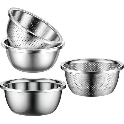 Stainless Steel Mixing Bowls, 4 Pack Rice Washer Strainer Bowl Large Mixing Bowl Salad Mixing Bow, Rice Cleaner Strainer Stainless Steel Colander For Washing Vegetables, Fruit, Rice, Straining Pasta