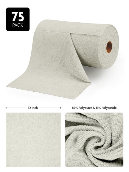 Fantasticlean Microfiber Cleaning Cloth Roll -75 Pack, Tear Away Microfiber Towels, 12" x 12", Reusable, Washable, Scratch Free, Ultra Absorbent Dishcloth for All-Around Cleaning Supplies (Cool Grey)