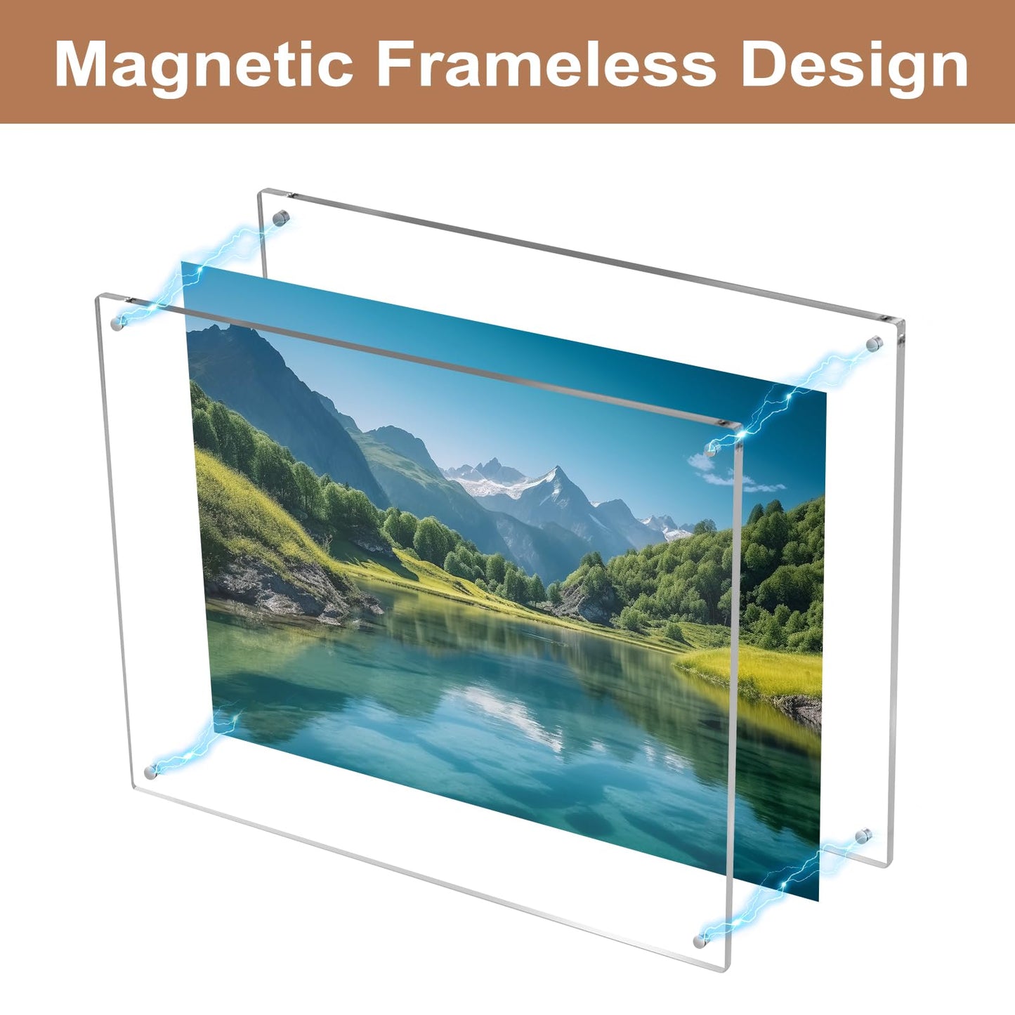 HONTUU 2 Pack 8.5X11 Acrylic Wall Mount Picture Frame Self-adhesive, Clear No Drilling Magnetic Floating Frameless Photo Frames for Display Diploma Degree Certificate and Files