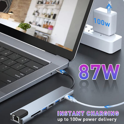 USB C HUB, USB C Adapter 11 in 1 Dongle with 4K HDMI, VGA, Type C PD, USB3.0, RJ45 Ethernet, SD/TF Card Reader, 3.5mm AUX, Docking Station Compatible with MacBook Pro/Air, Other Type C Laptops