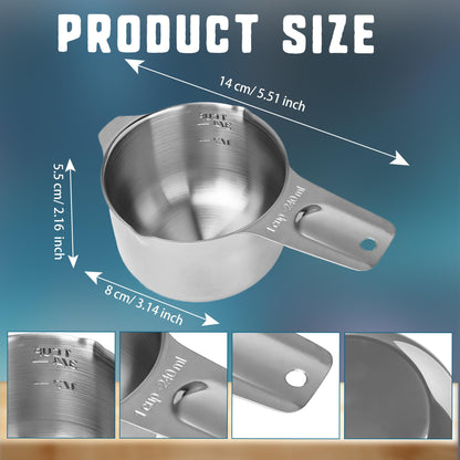 8 Pack 1 Cup Stainless Steel Measuring Cup 8 oz/ 240 ml Single Metal Measure Scoop for Wet and Dry Ingredients Cooking Great Kitchen Gadgets Dog Food Scoop