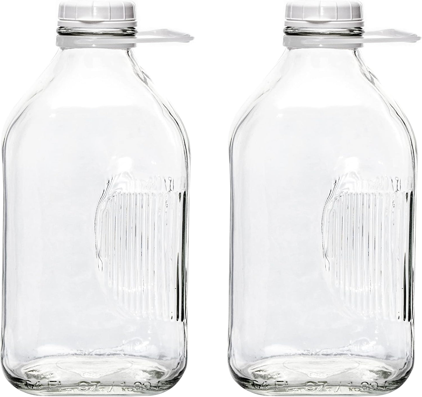 The Dairy Shoppe 48 mm (64 oz/2 Glass Milk Bottle, Heavy Glass with Extra Lid, Creamery Style pk, Half Gallon)
