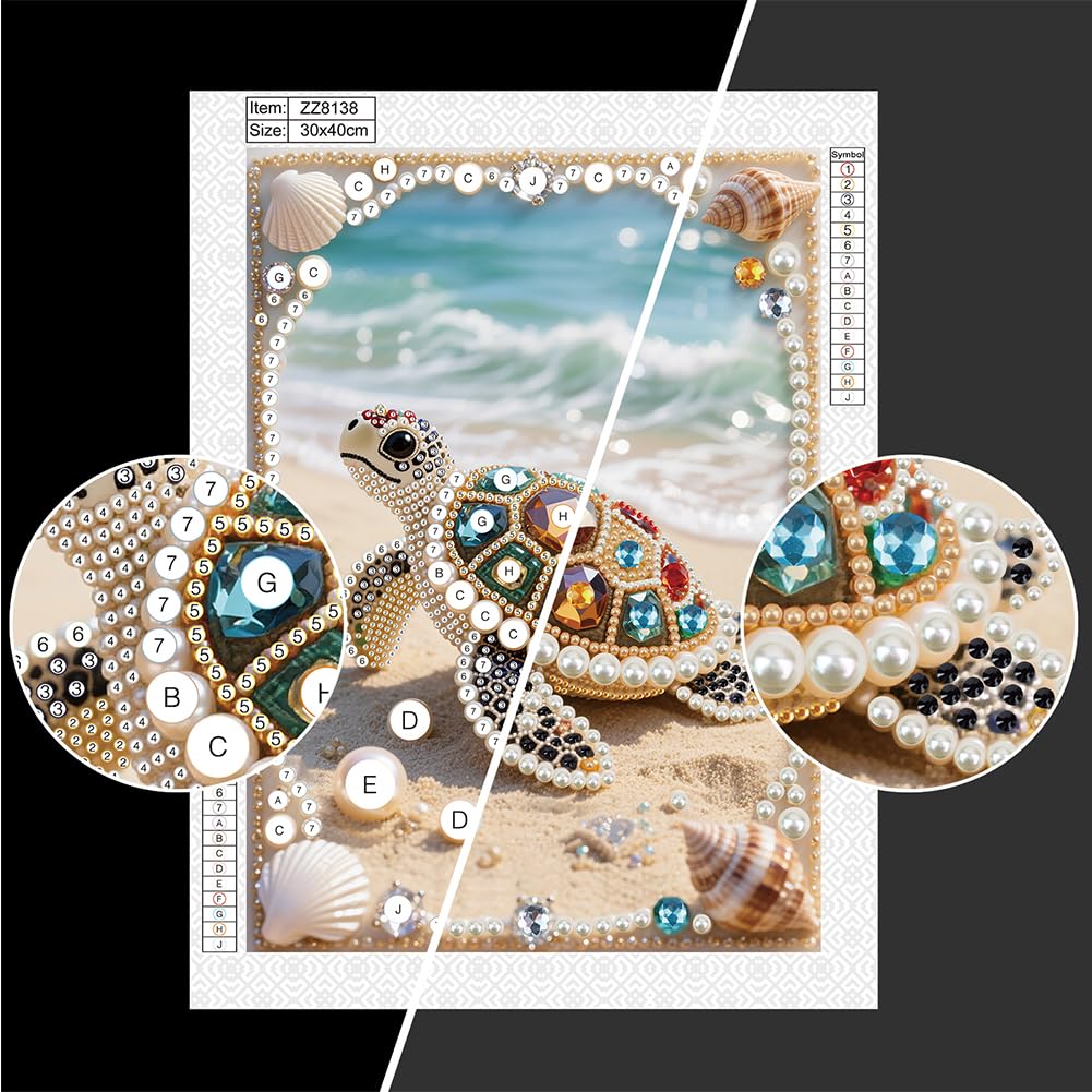 Kulvci Sea Turtle DIY 5D Pearl Painting Kit, Diamond Painting Kit for Adults Beginner, Bead Art Kits All-Pearl Dot Painting for Wall Decor, Creative Stress Relief Gift Home Decor,12 × 16 inch