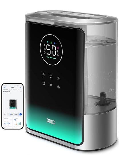 Dreo 8L Smart Humidifier Large Room 600ft², HM717S, 80H Runtime Supersized Warm and Cool Mist Humidifiers for Bedroom Baby, 28dB Quiet Air Humidifier for Plants Indoor, Home, Whole House, Silver