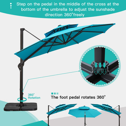 Sunnyglade 11FT Double Top Cantilever Patio Umbrella Deluxe Offset Umbrella 360° Rotation & Integrated Tilting System Heavy Duty Outdoor Umbrella for Market Garden Deck Pool Backyard Patio(Blue)