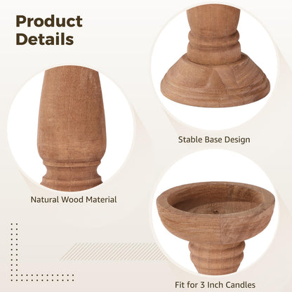 Set of 3 Farmhouse Wooden Candle Holders for Pillar Candles, Rustic Candle Stand Table Centerpiece Decor with Height Variety for Living Room, Fits 3-Inch Candles