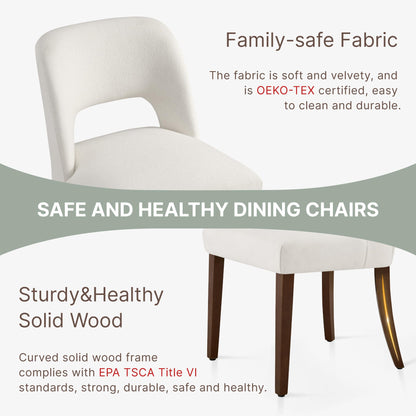 KISLOT Upholstered Dining Chairs Set of 4, Modern Armless Kitchen Chairs with Solid Wood Legs, Boucle Fabric, Sturdy Spring Structure, Comfortable Padded Dining Room Chairs, Cream