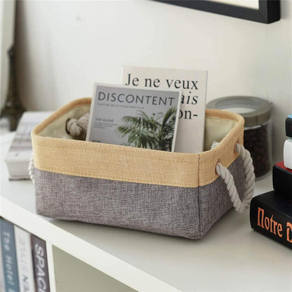 TheWarmHome Decorative Basket, Rectangular Fabric Storage Bin Organizer with Handles for Clothes Storage (Gold&Grey)