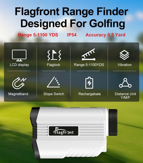 Flagfront Range Finder Golf Rangefinder with Slope,1100 Yards Golf Range Finder Magnetic, 6X Magnification with Flag Pole Lock Vibration for Golf Course