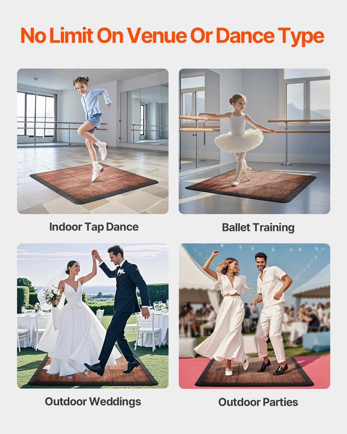 VEVOR Dance Floor Tiles, 12.4 x 12.4 in 52 Piece Interlocking Dance Flooring, Portable Dance Practice Floor with Cushioned Base (Oak Wood Grain, 52 sq. ft/Box)