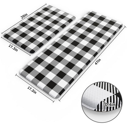 MAYHMYO 2 PCS Anti Fatigue Rugs Non Skid Waterproof Floor Mat Cushioned Black and White Farmhouse Comfort Standing Kitchen Mats for Floor, House, Sink, Office
