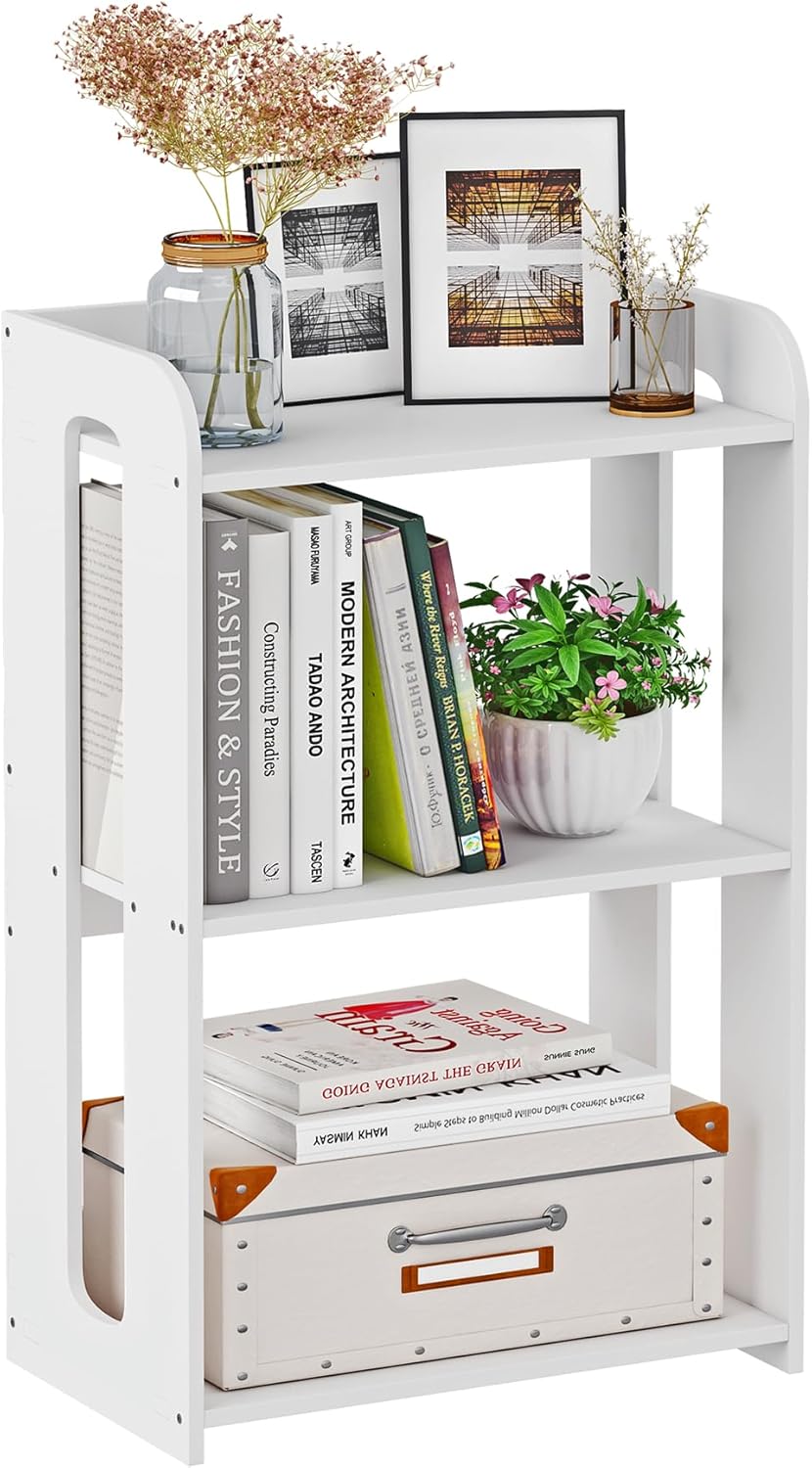 3 HAYOFAMY Tier End Table Nightstand White, Small Bookshelf with Open Shelf, Narrow Side Table Bedside Table