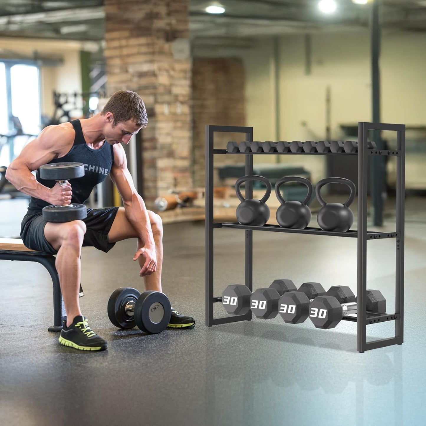 Pickpiff Adjustable 3-Tier Dumbbell Rack –Sturdy Heavy-Duty Metal Weight Storage Stand for Dumbbells and More – Space-Efficient Home Gym Organizer – 600 lb Capacity (Dumbbells Not Included)