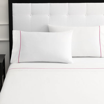 kate spade new york Dot Queen Sheet Set, 300 Thread Count and 100% Cotton, All Season 4 Piece Bedding Set, Machine Washable, White and Pink