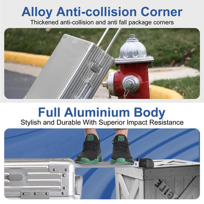 EclatVivid Luggage, Full Aluminum Body Suitcase, 28 Inch 100% Aluminum Hard Shell Luggage, Aluminium Large Suitcase With TSA Locks(Silver, Classic)