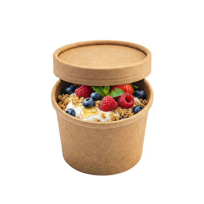 Restaurantware-LIDS ONLY: Coppetta Lids For 4 Ounce Ice Cream Cup, 200 No-Leak Lid For Treat Cups - Cups Sold Separately, For Hot And Cold Foods, Kraft Paper Lid For Chili Cup