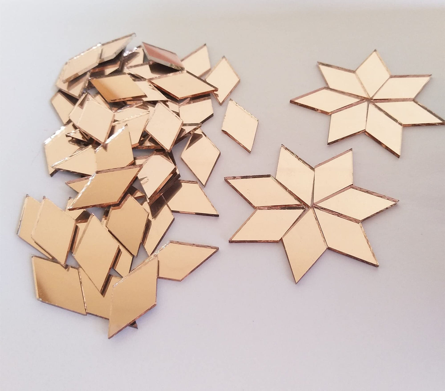 Mirror Mosaic Tiles, 200PCS Diamond Shaped Tiles, Mosaic Supplies, Craft Supplies, Mosaic Part Real Glass Mirrors (Rose Gold Mirror, 1/2x1inch)