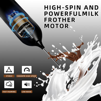 WINETELL Rechargeable Electric Milk Frother Handheld, Coffee Frother with USB C Charging Stand, Powerful Frother Wand Whisk, Drink Mixer for Lattes, Hot Chocolate, Matcha, etc