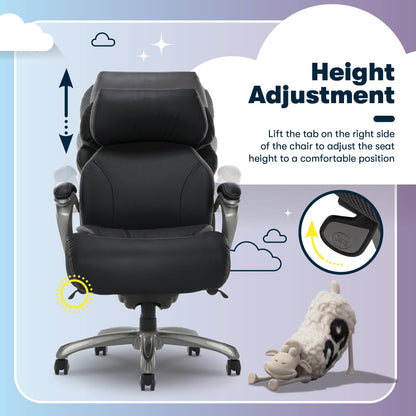 Serta Jackson Big and Tall Executive Home Office Chair with Smart Layers Technology, Wide Seat Cushion, Modern Comfy DeskChairs with Rolling Swivel Wheels, Bonded Leather, Black