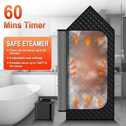 Portable Full Body Sauna Box, Personal Steam Sauna with Steamer and Folding Sauna Chair, 1000W Steam Sauna Tent Steam Room for Spa, Indoor