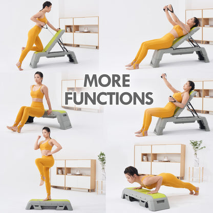leikefitness Exercise Step Platform, Multifunctional Aerobic Deck with Cord and Adjustable Dumbbell & Weight Bench, Fitness Equipment for Workout Home Gym