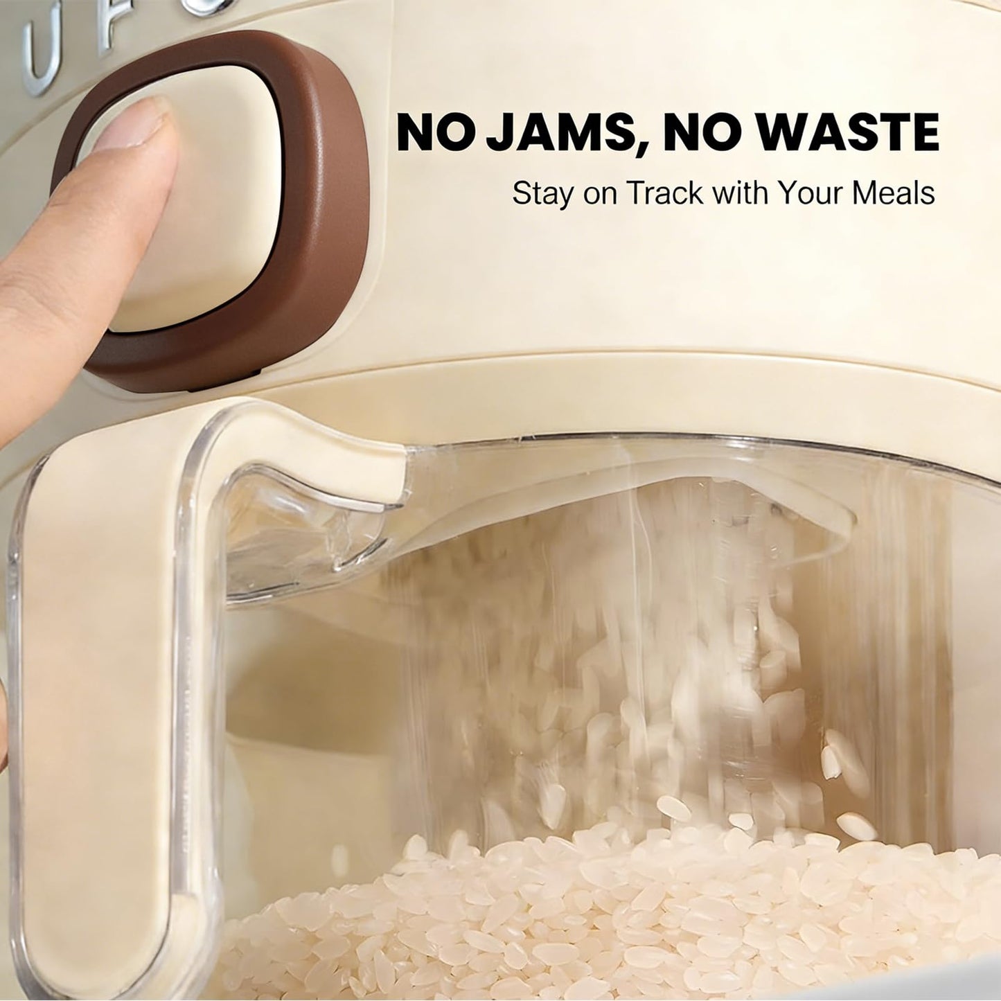 UFORU Rice Dispenser, Rice Storage Container with Measuring Cup for Kitchen Pantry Household, Cereal Dry Food Storage Containers Airtight, Sealed Moisture Proof (Brown 11 Lbs)