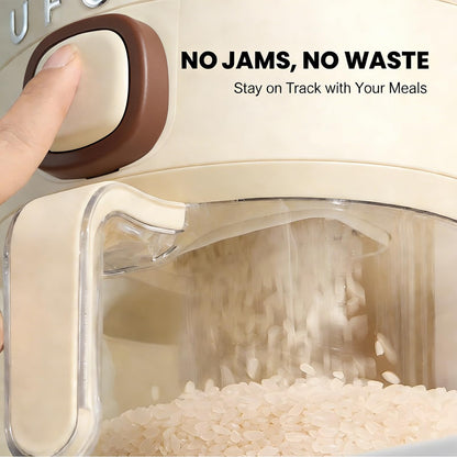 UFORU Rice Dispenser, Rice Storage Container with Measuring Cup for Kitchen Pantry Household, Cereal Dry Food Storage Containers Airtight, Sealed Moisture Proof (Brown 11 Lbs)