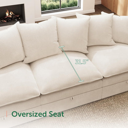 HONBAY Modular Sectional Sleeper Sofa, Corduroy 6 Seater Couch with Storage, Sectional Sleeper Couches for Living Room, Beige