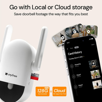 Doorbell Camera Wireless Video Doorbell with Chime, AI Motion Detection Doorbells with 2.4/ 5Ghz WiFi,Solar Assist Battery, HDR Night Vision,Long Distance 2-Way Talk, Local/AWS Cloud Storage