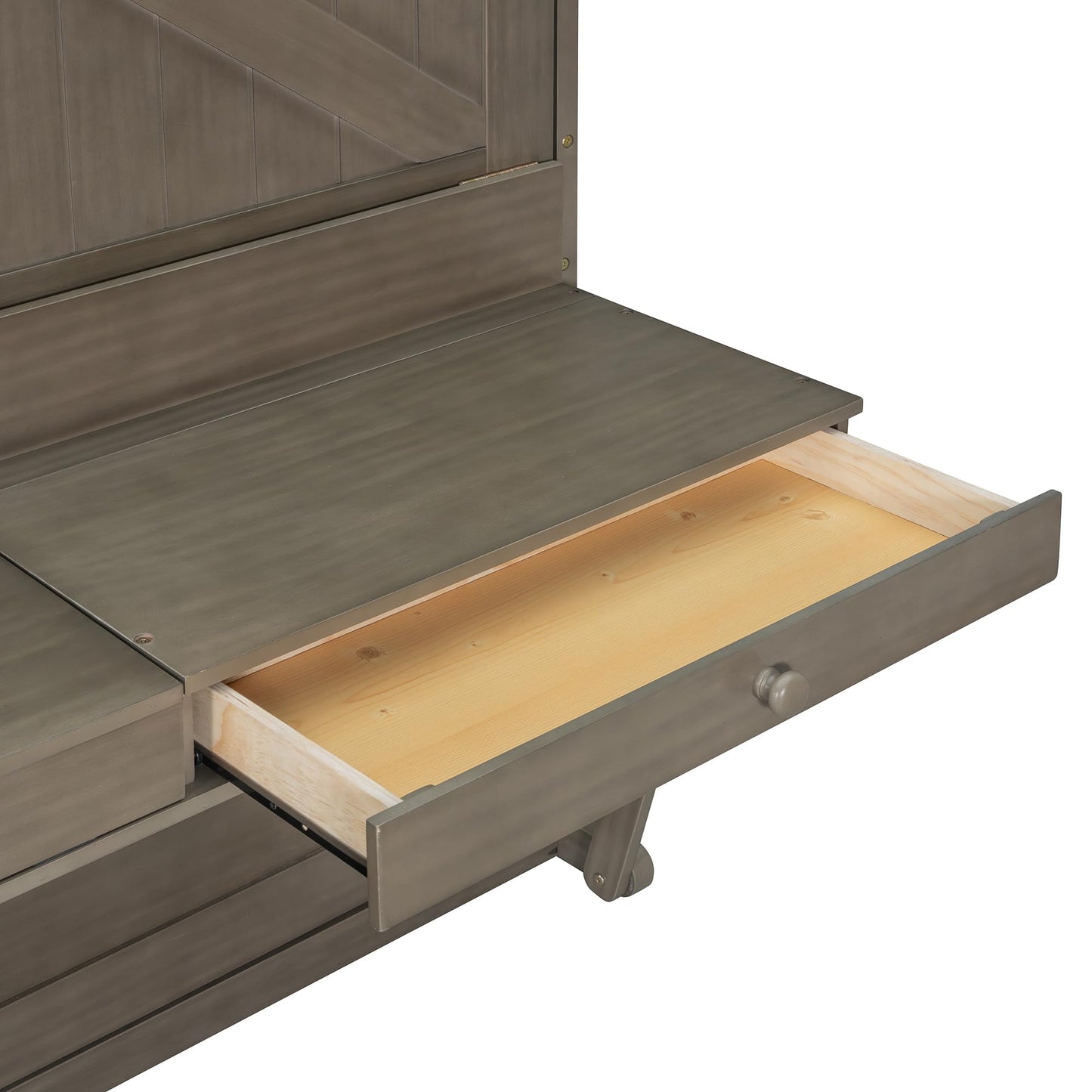 Ball & Cast Murphy Bed Queen W/Built-in Vanity Desk,Murphy Frame Cabinet W/ 2 Side Drawers,Wood Hide Away Wall Bed W/Center Mirror,for Bedroom,Home Office,Home Gym,Distressed Gray