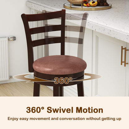 Giantex Swivel Bar Stools Set of 4, 30" Upholstered Counter Height Bar Chairs w/High Backrest, Faux Leather Seat, Solid Rubber Frame & Wrap-Around Footrest, Wooden Barstools for Kitchen Island, Pub